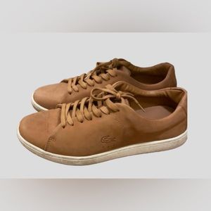 Camel Lacoste wide foot sneakers